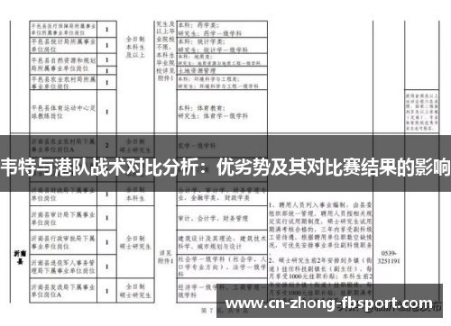 韦特与港队战术对比分析:优劣势及其对比赛结果的影响 韦特与港队战术对比分析:优劣势及其对比赛结果的影响