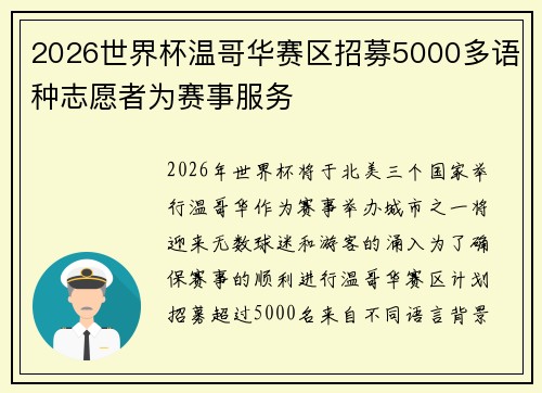 2026世界杯温哥华赛区招募5000多语种志愿者为赛事服务